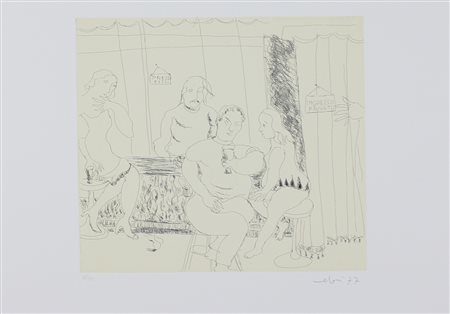 Meloni Gino Bar, 1976 acquaforte con fondino su carta, cm. 45x66, es. 28/80...
