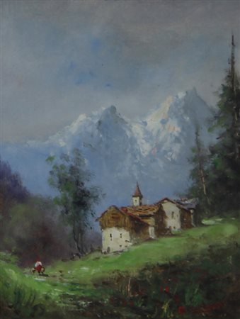 Brioschi Paesaggio montano olio su cartone, cm. 27x20 firmato in basso a destra