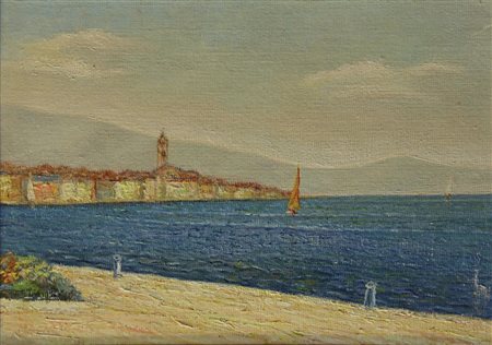 Magnani Paesaggio marino olio su cartone telato, cm. 25x35 firmato in basso a...