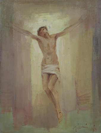 Mischiatti Cesare Crocifisso, 1977 olio su tavola, cm. 40x30 firmato e datato...
