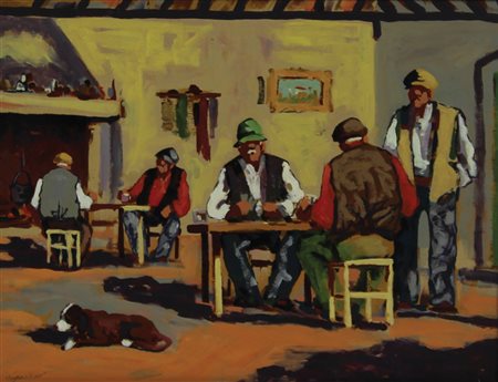 Signorini Partita a carte tempera su tavola, cm. 30x40 firmata in basso a...