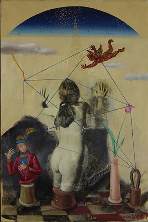 Sakurai Akimasa Senza titolo tecnica mista su tela, cm. 40x28 firmata in...