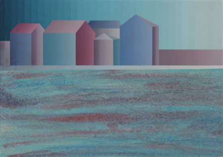 Bonacina Case tecnica mista su tavala, cm. 50x70 firmato al retro