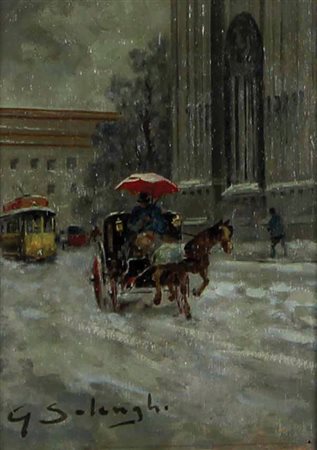 Solenghi Giuseppe Dietro il Duomo olio su tavola, cm. 18x13 firmato in basso...