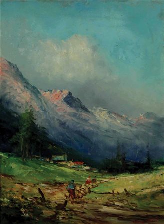 Brioschi Athos Gregge al pascolo olio su tela, cm. 40x30 firmato in basso a...