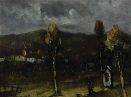 Gignous Lorenzo Paesaggio olio su cartoncino applicato su tela, cm. 23x29...