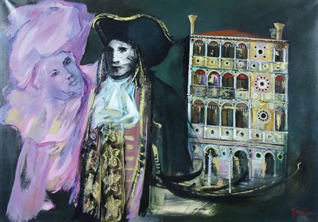 Gianello Mario Il palazzo misterioso olio su tela, cm. 70x100 firmato in...