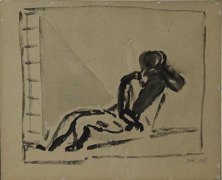 Guidi Virgilio Figura, 1945 china su cartone, cm. 32x43 firmato e datato in...