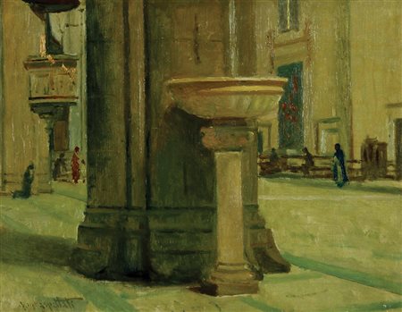 Aspettati Antonio Maria Interno di chiesa olio su cartone telato, cm. 35x45...