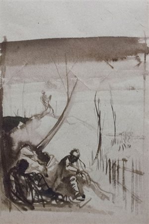 Annigoni Pietro Figura china su carta pesante con tagli regolari, cm. 61x37,5...