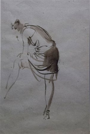 Annigoni Pietro Figura china su carta pesante con tagli regolari, cm. 61x37,5...