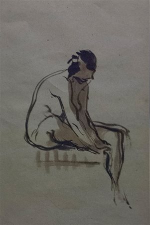 Annigoni Pietro Figura china su carta pesante, cm. 61x37,5 firmata e siglata...