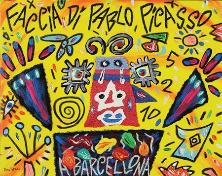Donzelli Bruno Faccia di Pablo Picasso tecnica mista e applicazioni su tela,...