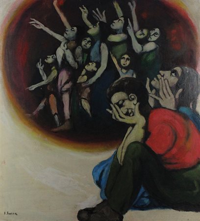 Borra Pompeo Invocazione, 1966 olio su tela, cm 100x90 firmato in basso a...