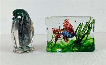 Manifattura di Murano Lotto composto da un acquario in vetro sommerso con pesci