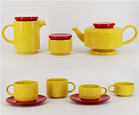 Ceramiche S.I.C. Parte di servizio per tè e caffè in ceramica smaltata giallo e