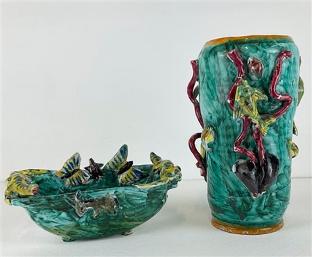 Procida Ceramiche Vaso in terracotta smaltata in policromia decorato da coralli,