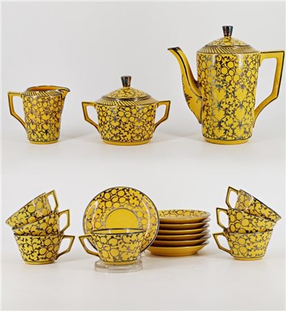 Richard Ginori Parte di servizio da caffè in terraglia smaltata gialla con decor