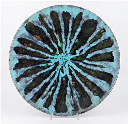 Centrotavola in terracotta nei toni del marrone, verde e azzurro. Italia, anni