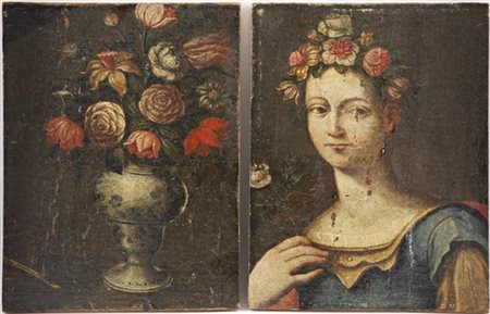Ignoto

Coppia di antichi dipinti raffiguranti "Flora" e "Vaso fiori"
olio su t