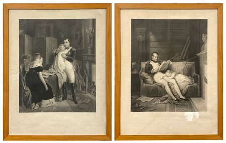 Coppia di incisioni su carta a soggetto Napoleonico. Francia, secolo XIX. (fogl