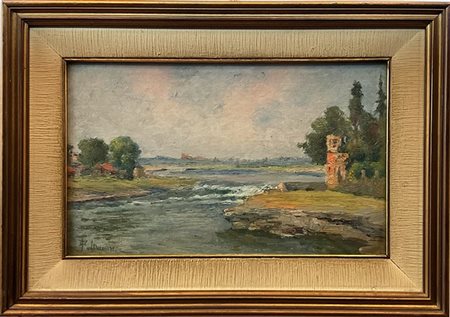 Oreste Paltrinieri "Canonica d'Adda" 
olio su cartone telato (cm 25x40)
firmato