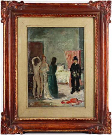 Mario Bucci "Scena d'interno con nudi femminili" olio su tela (cm 35x25,5) firma