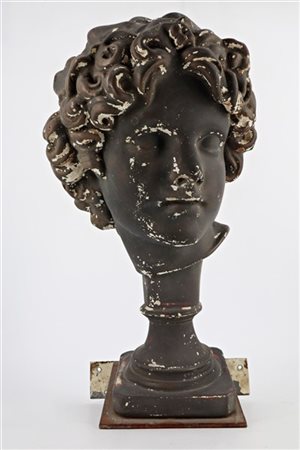 Testa di fanciullo in gesso dipinto da un modello classico (h cm 41) montato su