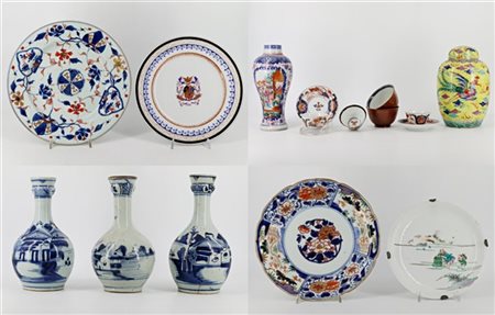 Cartone contenente numerosi oggetti in porcellana 
Cina e Giappone, secolo XIX/
