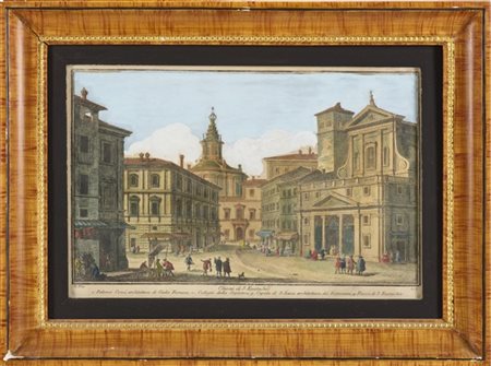 Gruppo di quattro incisioni acquerellate da Giuseppe Vasi, "Delle magnificenze