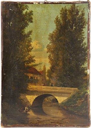 Scuola del secolo XIX

"Paesaggio con ponte"
olio su tela (cm 35x25)
(difetti)