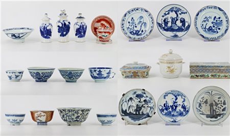Cartone contenente numerosi oggetti in porcellana 
Cina e Giappone, secolo XVII