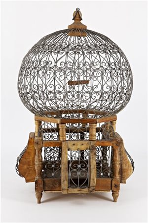 Voliera in legno e metallo con cuspide a bulbo (h. cm 48) (difetti)