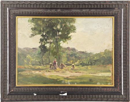 Firma indecifrata, secolo XX

"Paesaggio con contadina e gregge" 
olio su compe