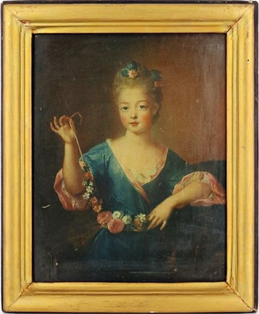 Riproduzione a stampa policroma applicata su tavola raffigurante fanciulla con