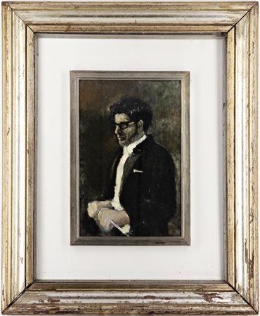 Franca Maschio "Direttore d'orchestra" 1976, olio su compensato (cm 29,5x20) fir