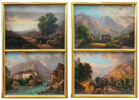 Ignoto del secolo XIX

"Lotto composto da quattro dipinti ad olio su tela raffi