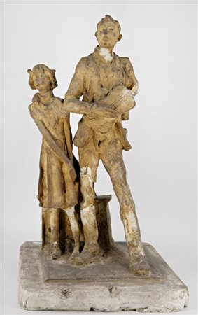 Angelo Montegani "Suonatori ambulanti" 
sculturra in gesso dipinto (cm 65x37)
ti