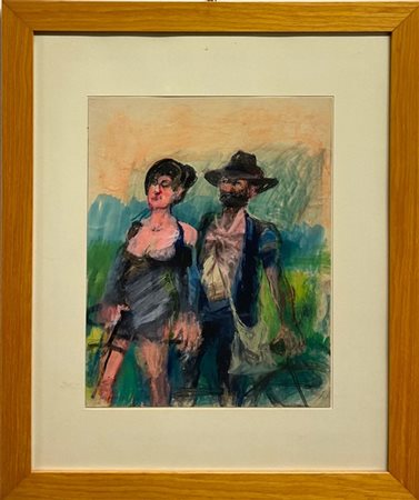 Motti Giuseppe "Ritorno a casa" pastello, tempera e penna su carta (cm 35x27), f