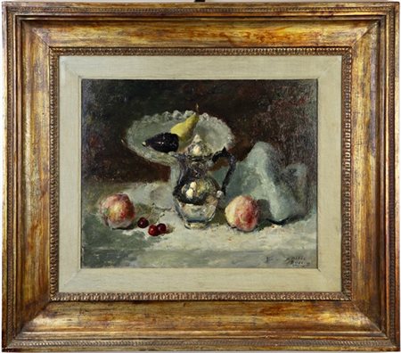Mario Bucci "Natura morta con brocca e frutta" 1944, olio su tela (cm 40x50) fir