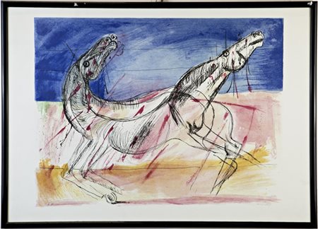 Bruno Cassinari "Cavalli" ltiografia a colori - prova d'artista (cm 49,5x69) fir