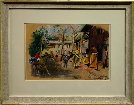 Giancarlo Perelli Cippo "Cavalli in scuderia" 1985, pastelli su carta (cm 28x20)