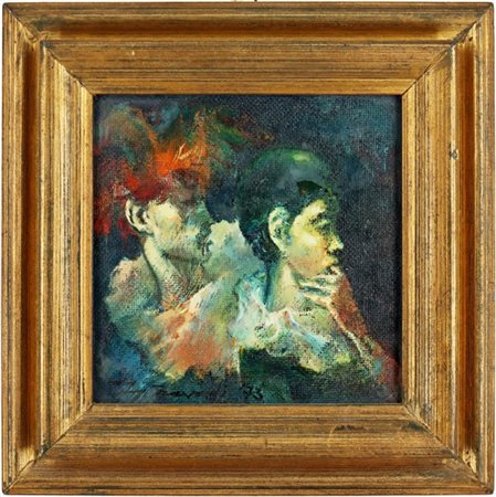 Gabriel Girardi "Titubanza" 1973, olio su masonite (cm 14,5x14,5) firmato e data