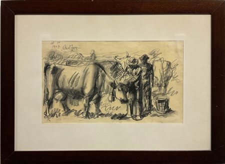 Aldo Carpi "Scena agreste" 1967, matita su carta (cm 27x45) firmato e datato in