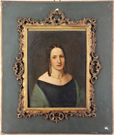 Ignoto del secolo XIX

"Ritratto femminile" 
olio su metallo (cm 22x17)
in corn