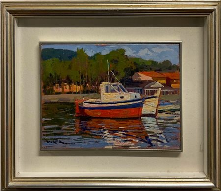 ANGIOLO VOLPE "Bocca di Magra" olio su tela (cm 30x40) firmato in basso a sinist