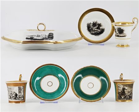 Manifatture diverse, secolo XIX. Lotto in porcellana composto da una legumiera