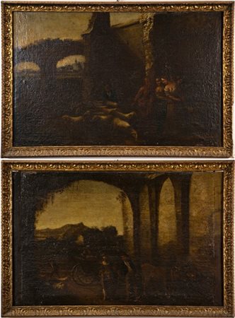Ignoto

Coppia di antichi dipinti raffiguranti "Paesaggi con figure"
olio su te