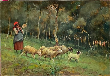 Alceste Campriani "Pastorale" 
olio su tavola (cm 36x51)
firmato in basso a dest