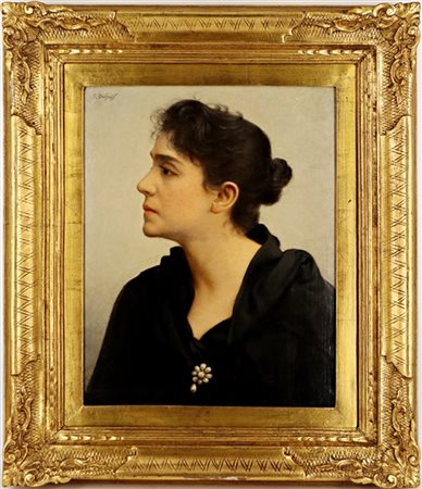 Scuola francese del secolo XIX

"Profilo femminile" 
olio su tela applicata a t